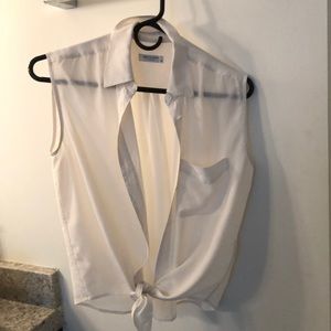 White silk collared tie blouse
